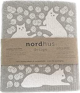 Nordhus Design Swedish Dishcloths, 5 Cat Cloths, Made in Sweden - Reusable, Washable Cellulose Cotton Kitchen Cloths - Replace Paper Towels, Wipes, Sponges, Dish Rags