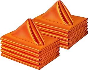 Counfeisly 12 Pack Square Satin Dinner Napkins, 20x20 Inches Silky Soft Smooth Table Cloth Napkins for Restaurant Weddings Banquet Party Decoration, Orange