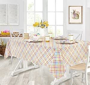 Newbridge Sweet Gingham Fabric Tablecloth - Pastel Diagonal Checkered Wrinkle Free and Stain Resistant Fabric Spring Tablecloth, 52" x 52" Square