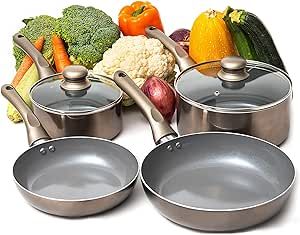 Moss & Stone Nonstick Induction Cookware Set, Aluminum Pots and Pans Set with Glass Lid, 6 Piece