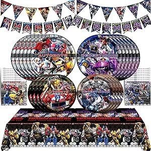 Treasures Gifted Officially Licensed Transformers Birthday Party Supplies - Serves 16 Guests - Complete Set Transformers Party Supplies - Transformers Party Plates and Napkins, Tablecloth & More!