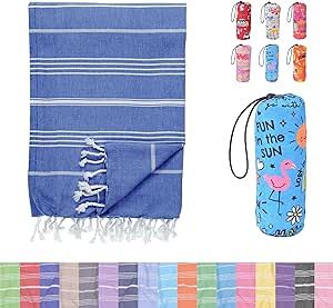 CHIMARIVA Turkish Beach Towel-%100 Cotton Lightweight Beach Blanket Oversized | Soft, Durable, Sand Free, Quick Dry Beach Towel for Bath, Gym, Spa, Yoga and Travel (Blue)